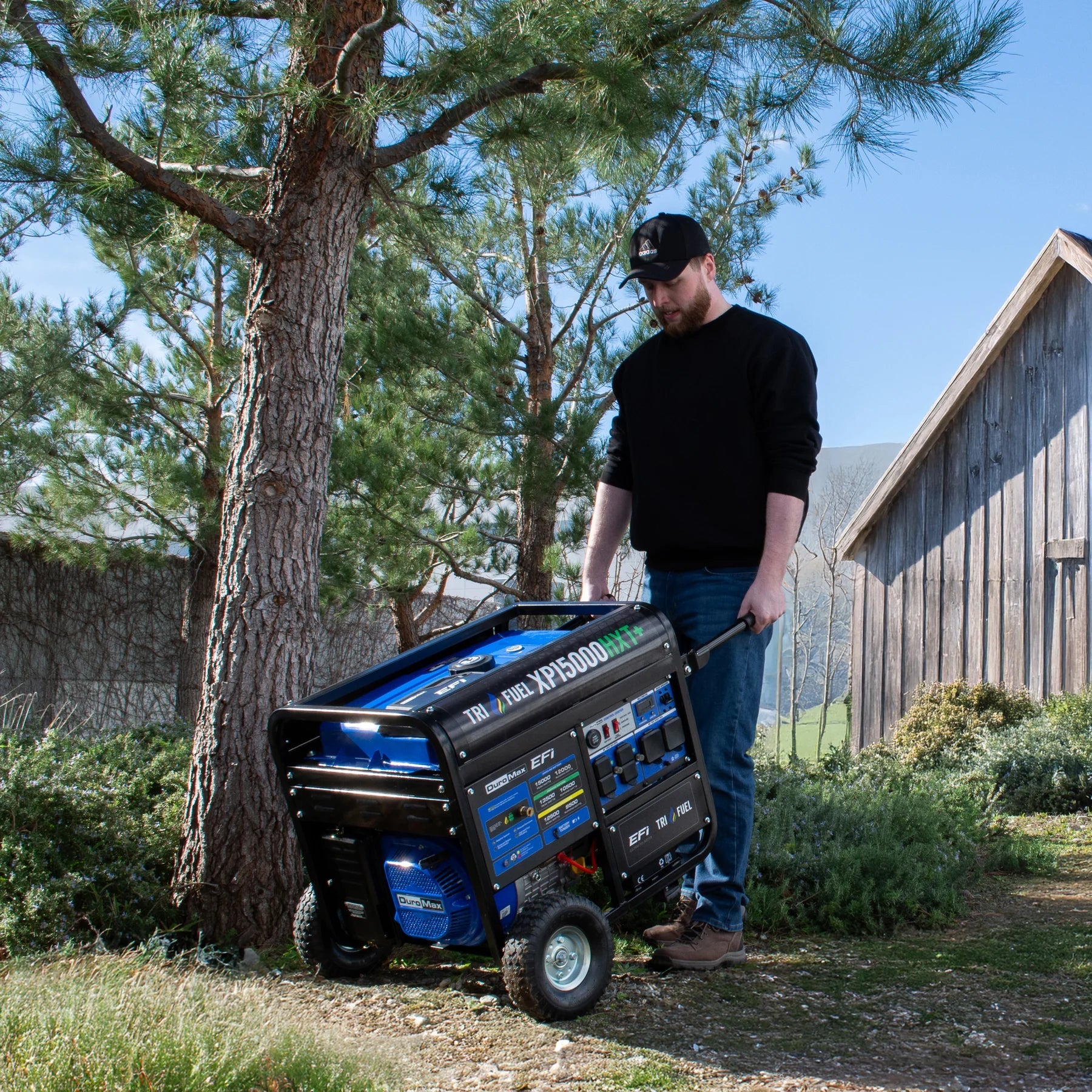 DuroMax XP15000HXT+ 12000W/15000W Generator Tri-Fuel 50A Gasoline Propane Natural Gas CO Alert Remote Start CARB New