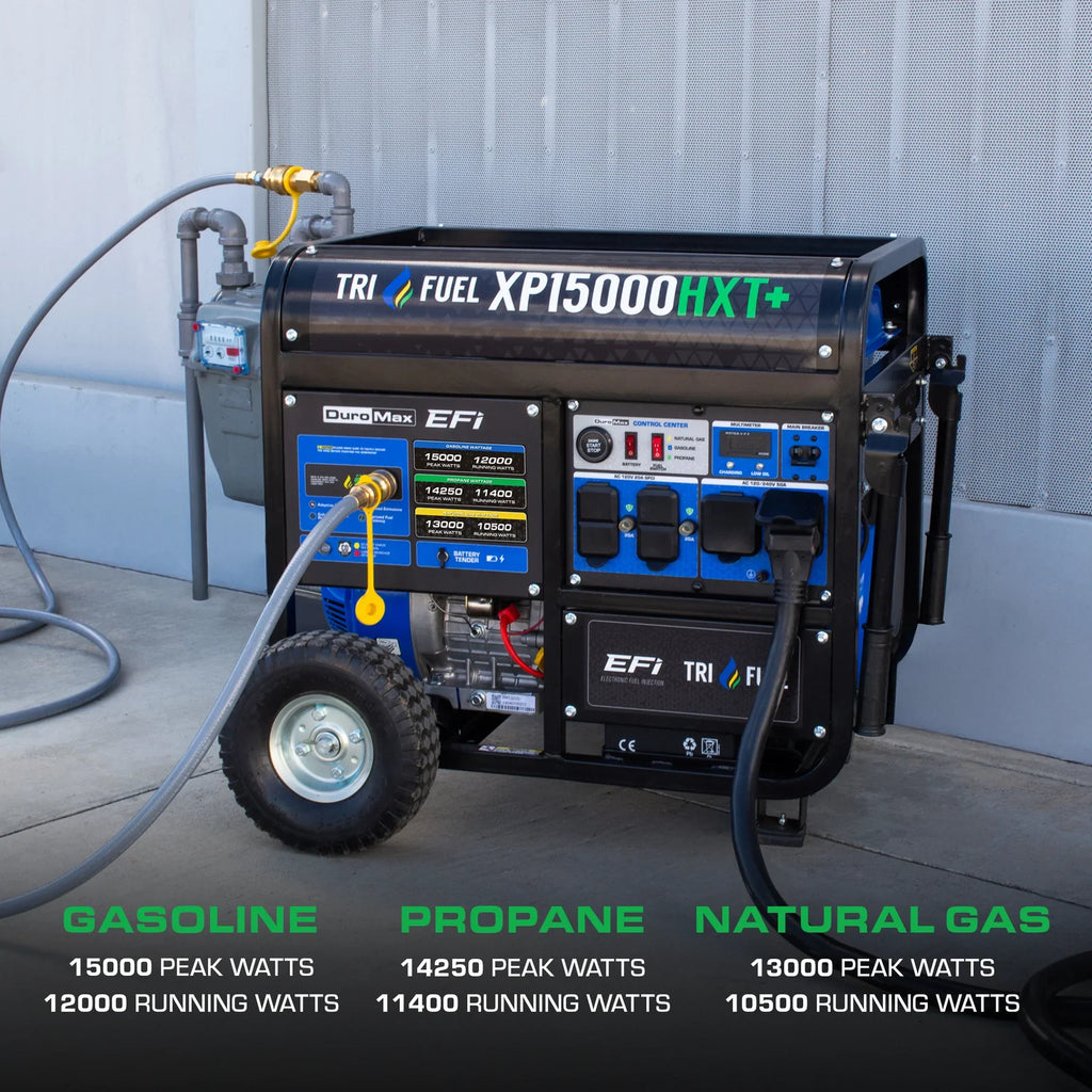 DuroMax XP15000HXT+ 12000W/15000W Generator Tri-Fuel 50A Gasoline Propane Natural Gas CO Alert Remote Start CARB New