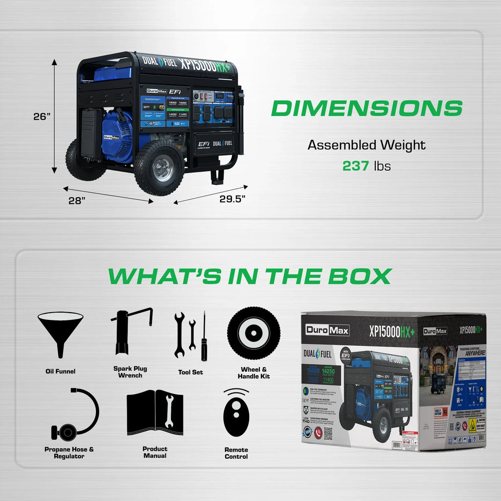 Duromax XP15000HX+ 12,000/15,000W Generator EFI Dual Fuel Gas Propane 50A Remote Start CO Alert New