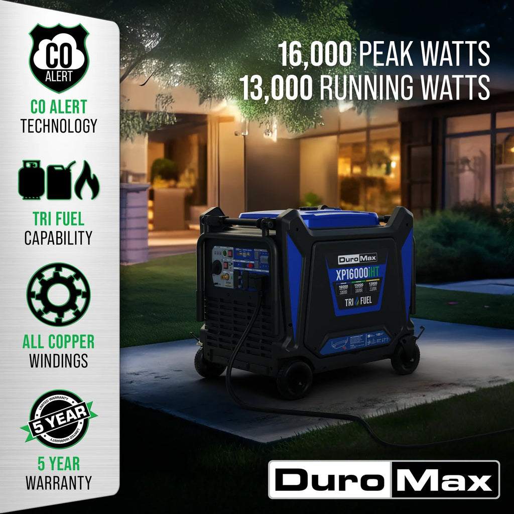 DuroMax XP16000iHT 13000W/16000W Tri Fuel Generator Gasoline Propane Natural Gas Electric Start Inverter CO Alert New