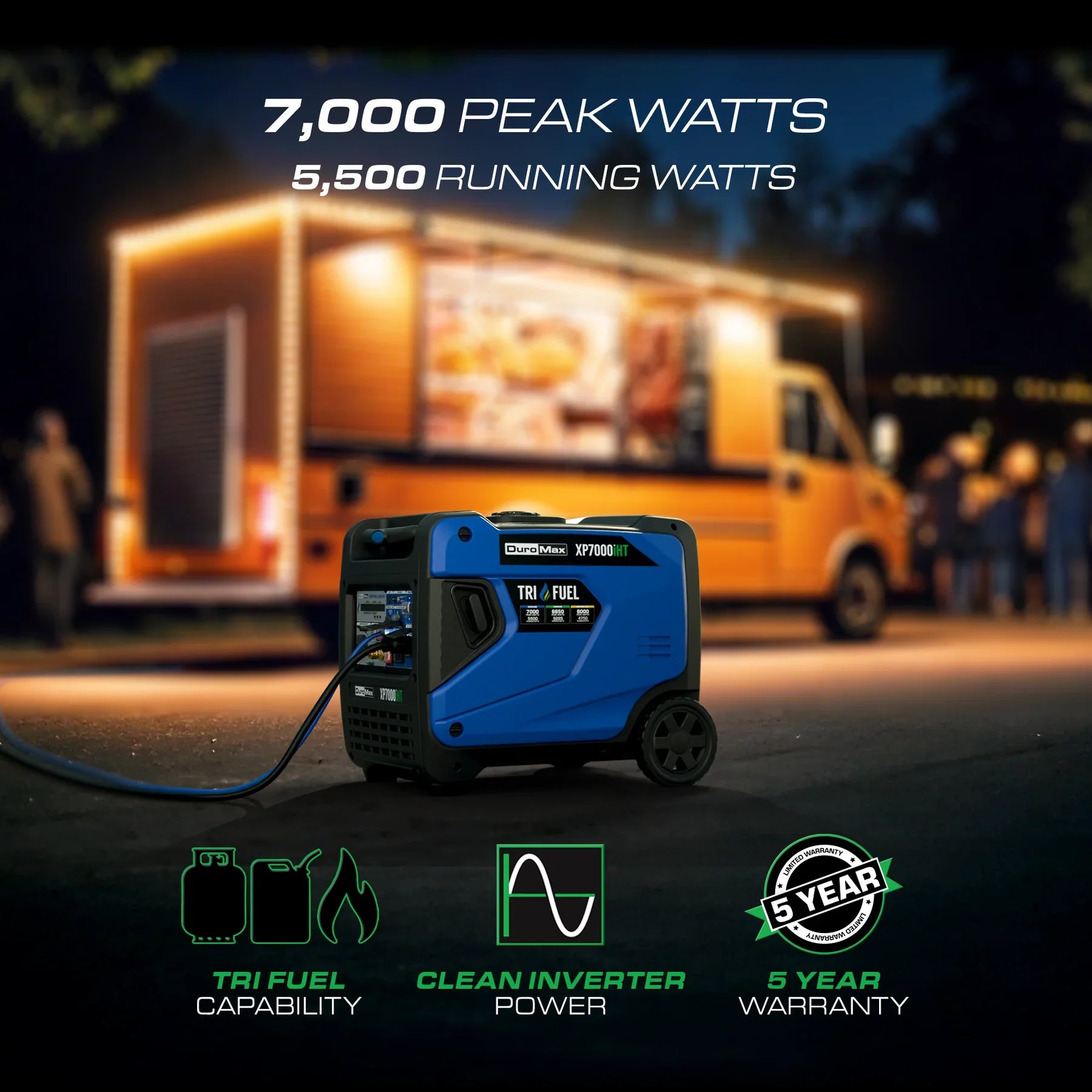 DuroMax XP7000iHT 5500W/7000W Tri Fuel Generator Gas Propane NG Remote Start Inverter CO Alert New