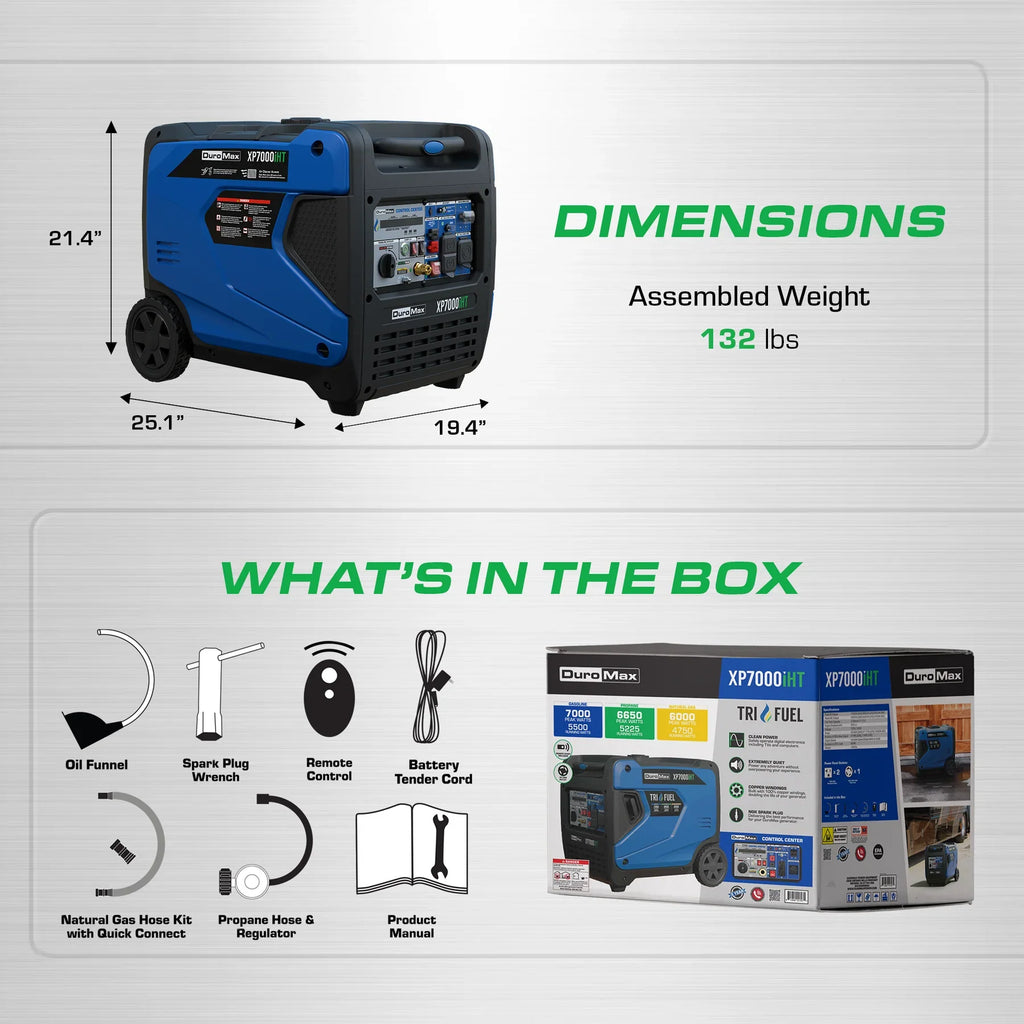 DuroMax XP7000iHT 5500W/7000W Tri Fuel Generator Gas Propane NG Remote Start Inverter CO Alert New