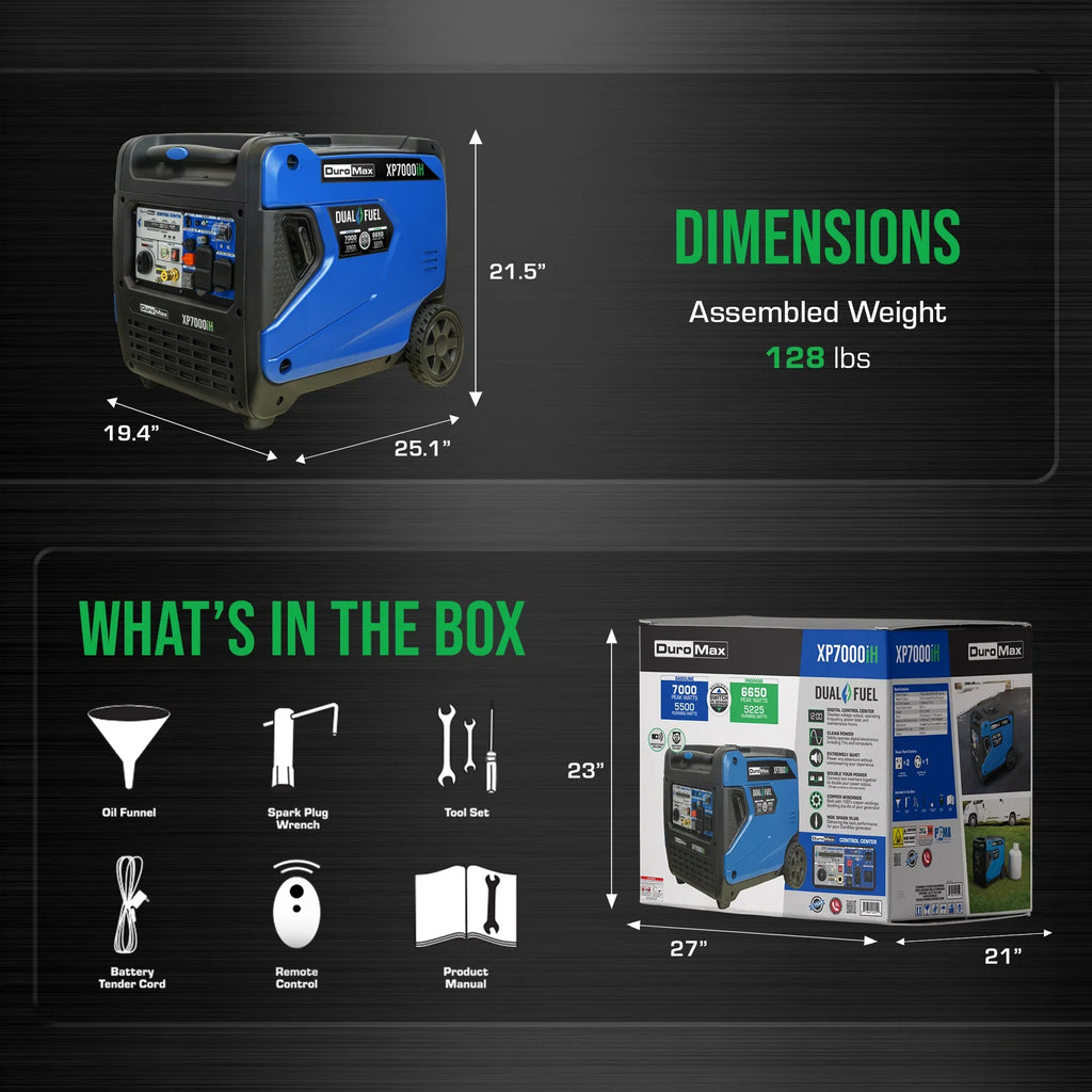 DuroMax XP7000iH 5500W/7000W Dual Fuel Generator Gas Propane Remote Start Inverter CO Alert New