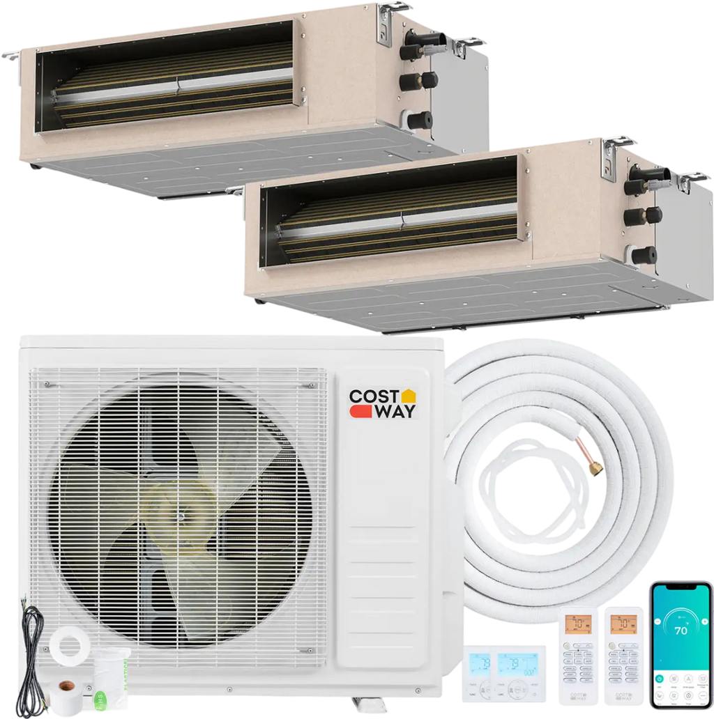 Costway X-Pro 18000 BTU 2 Zone 24 SEER2 Concealed Ducted Mini Split AC 50035405 New