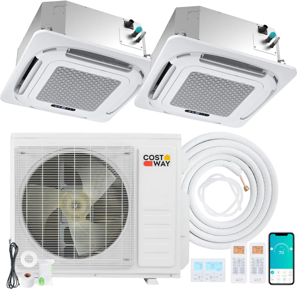 Costway X-Pro 18,000 BTU 2 Zone 24 SEER2 Ceiling Cassette Mini Split AC 24264328 New