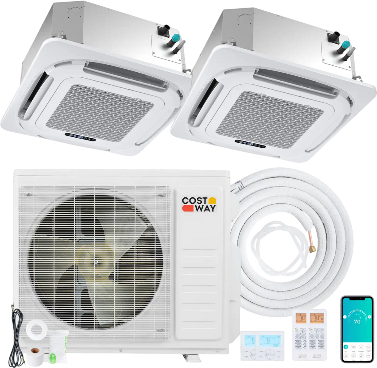 Costway X-Pro 27,000 BTU 2 Zone 24 SEER2 Ceiling Cassette Mini Split AC 14949931 New