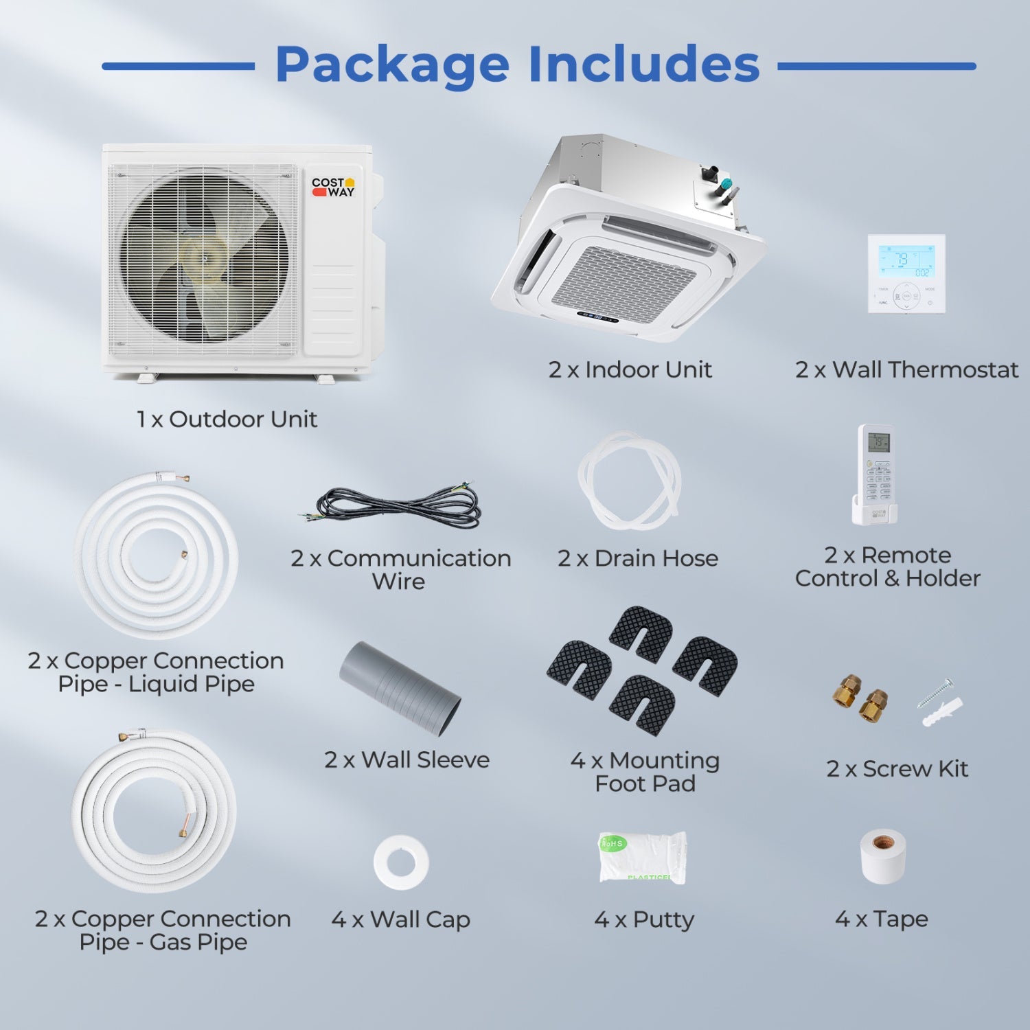 Costway X-Pro 27,000 BTU 2 Zone 24 SEER2 Ceiling Cassette Mini Split AC 14949931 New