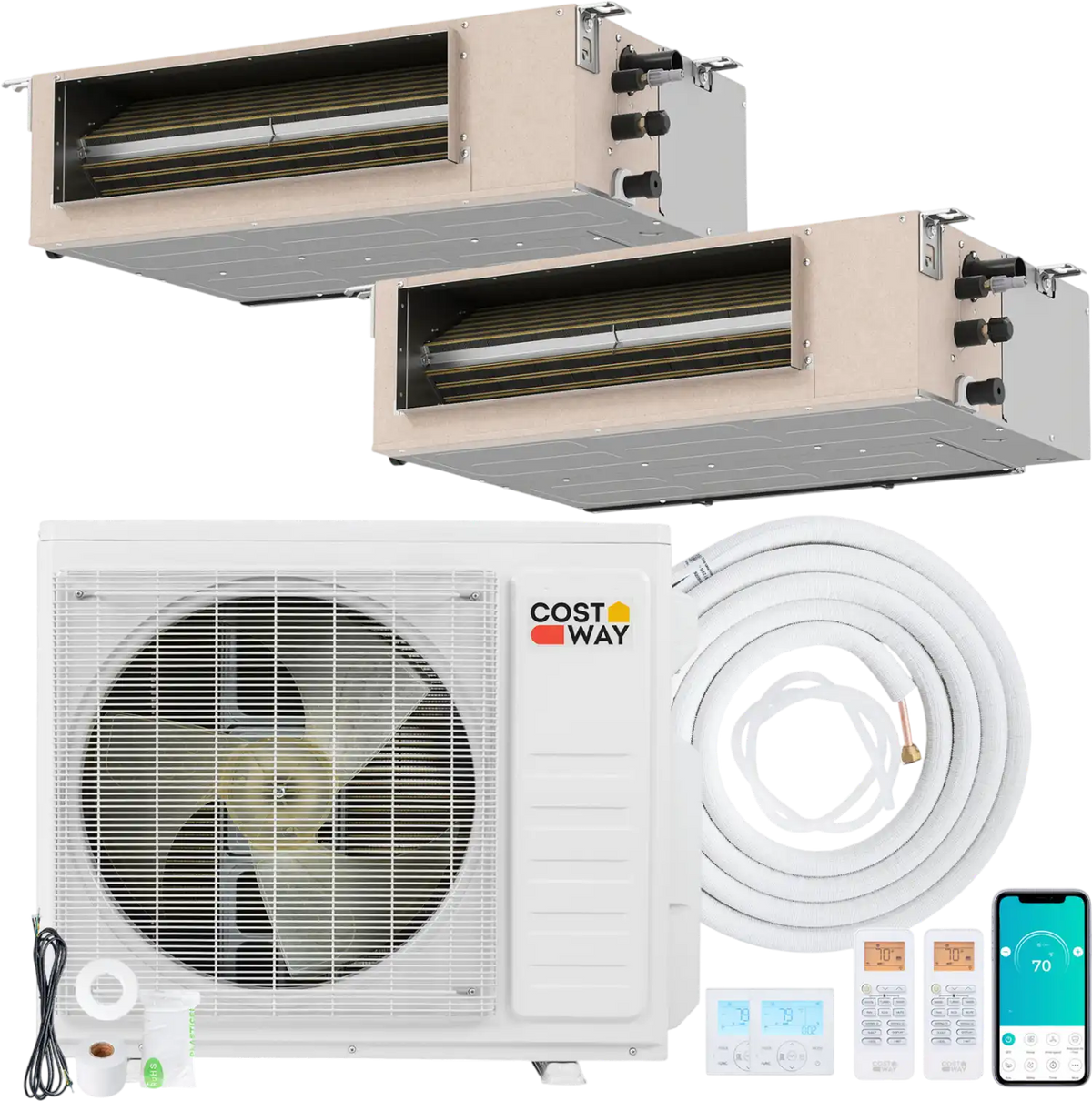 Costway X-Pro 27,000 BTU 2 Zone 24 SEER2 Concealed Ducted Mini Split AC 87830883 New