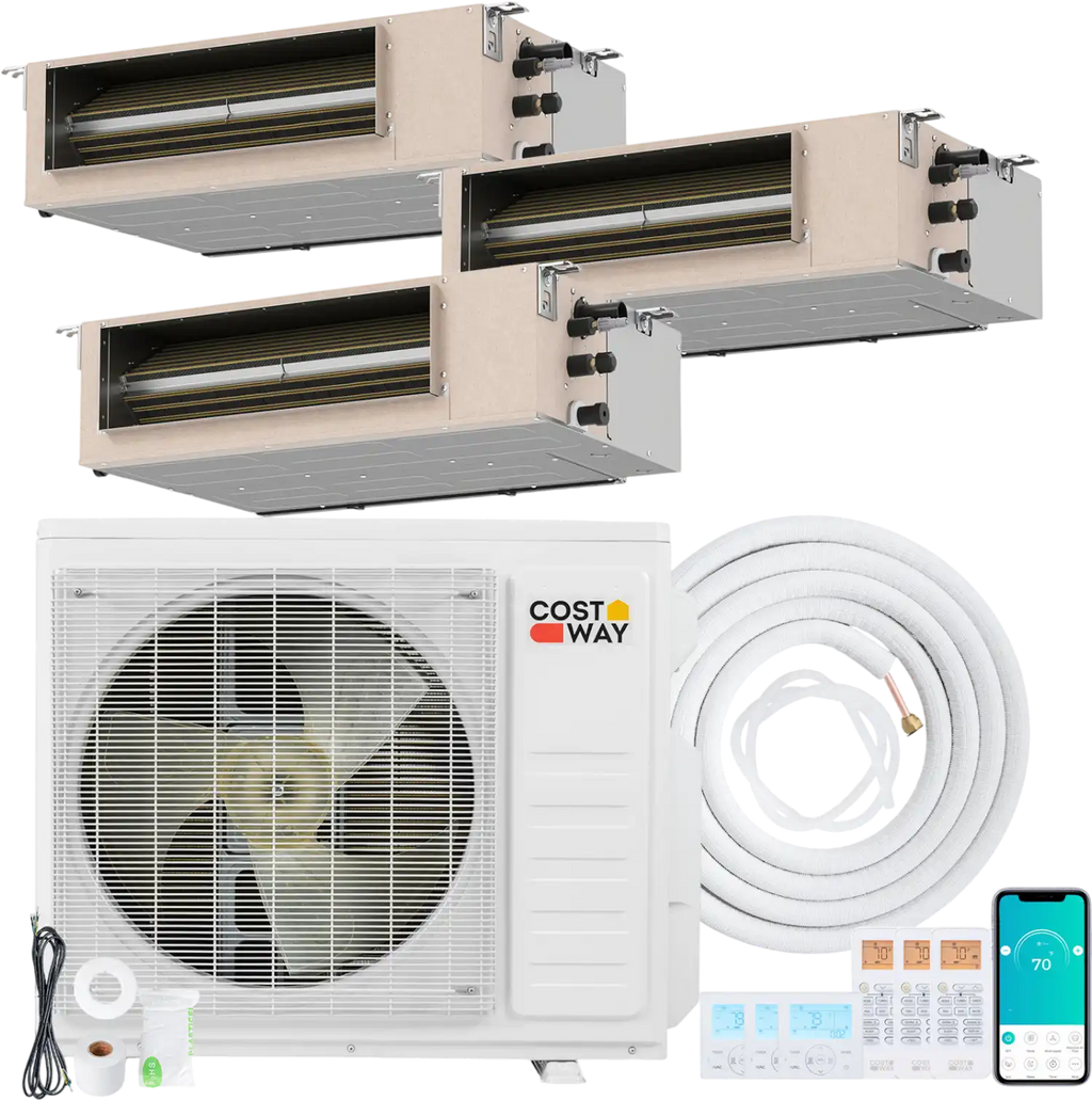 Costway X-Pro 27,000 BTU 3 Zone 24 SEER2 Concealed Ducted Mini Split AC 54349225 New