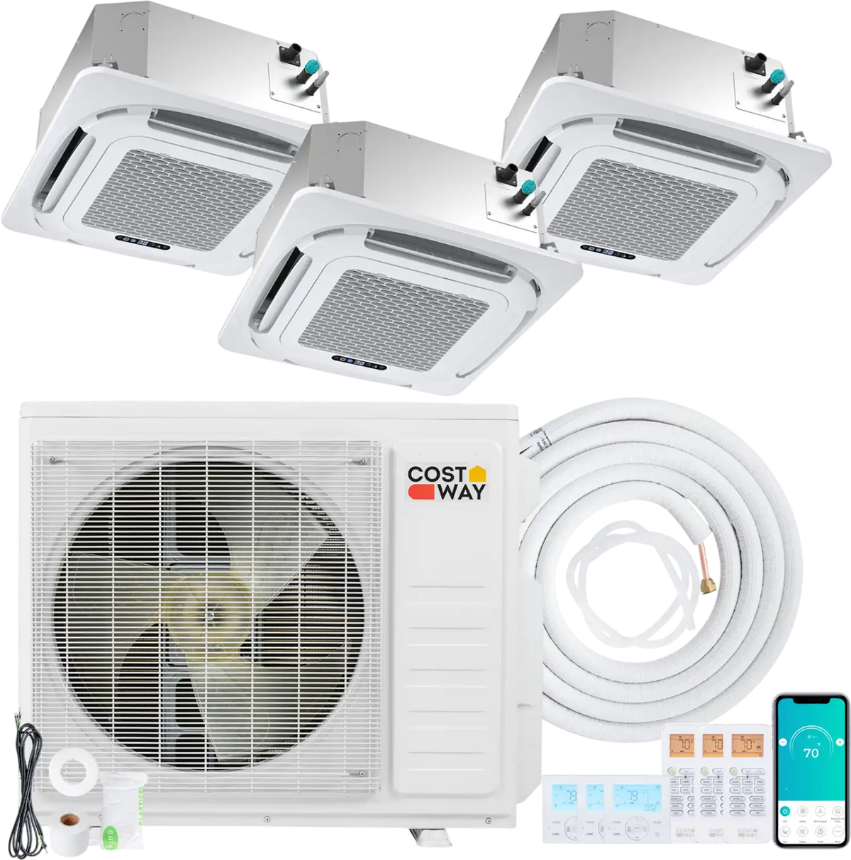 Costway X-Pro 27,000 BTU 3 Zone 24 SEER2 Ceiling Cassette Mini Split AC 26327312 New