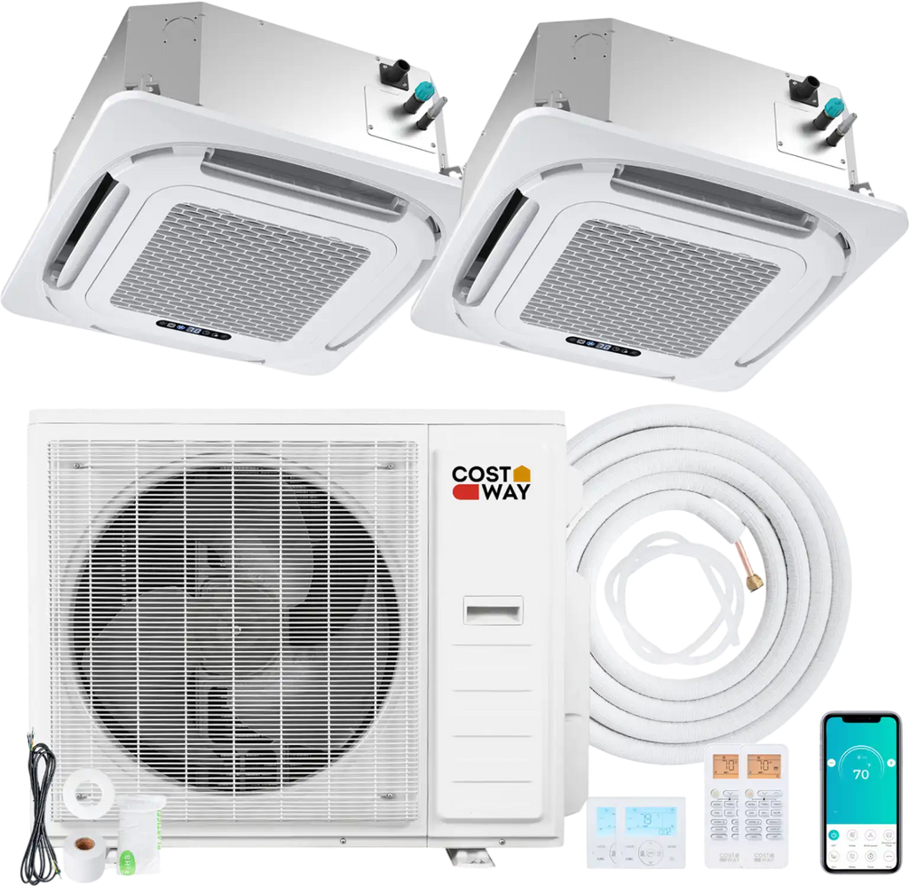 Costway X-Pro 35,000 BTU 2 Zone 22.5 SEER2 Ceiling Cassette Mini Split AC 17176326 New