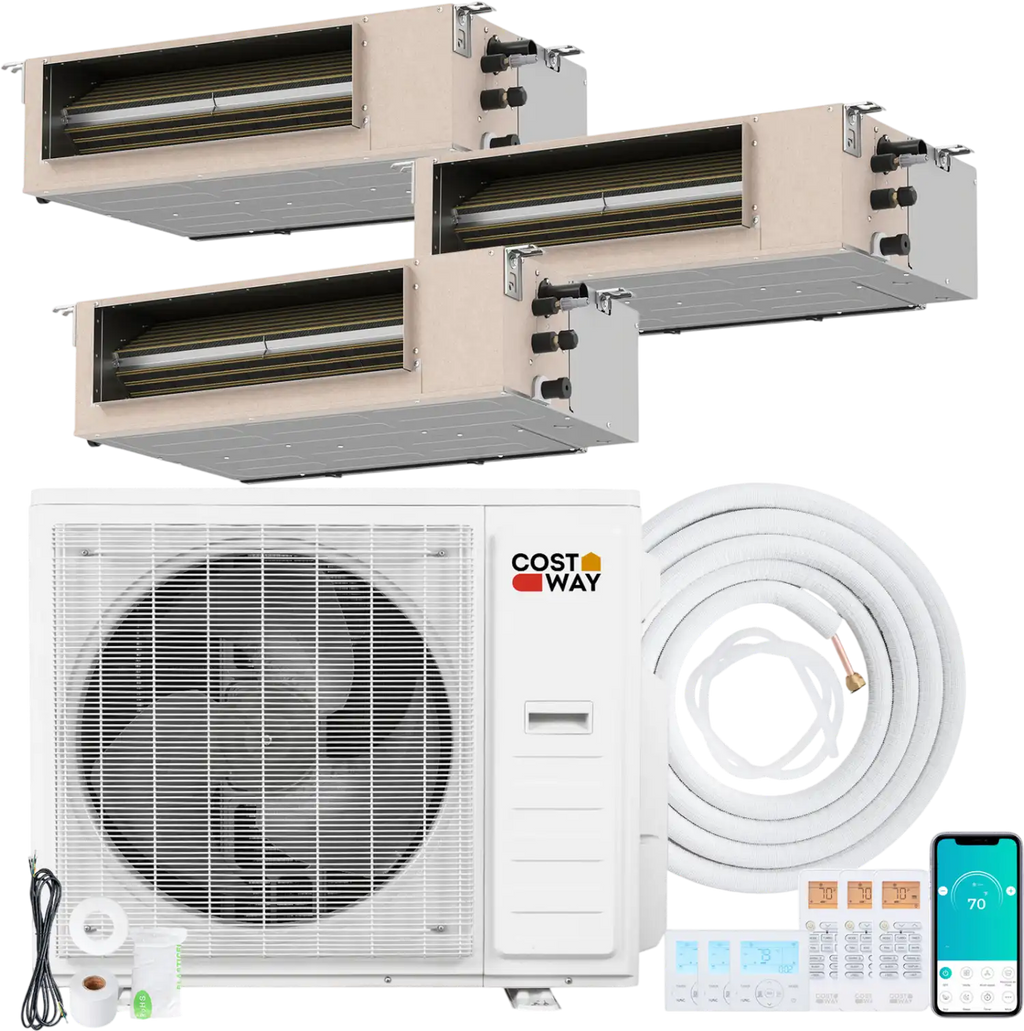 Costway X-Pro 35,000 BTU 3 Zone 22.5 SEER2 Concealed Ducted Mini Split AC 32879095 New