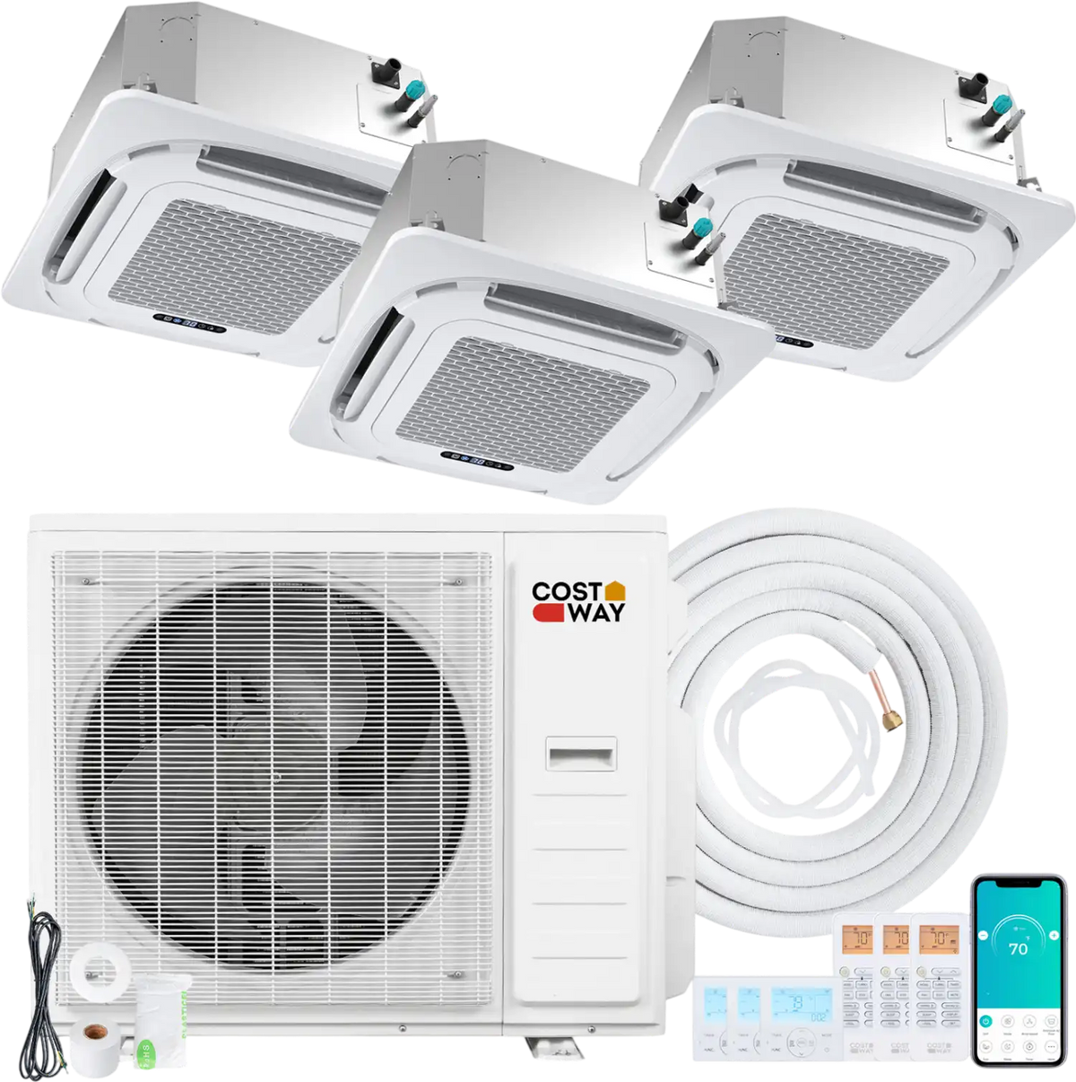 Costway X-Pro 35,000 BTU 3 Zone 22.5 SEER2 Ceiling Cassette Mini Split AC 80313920 New