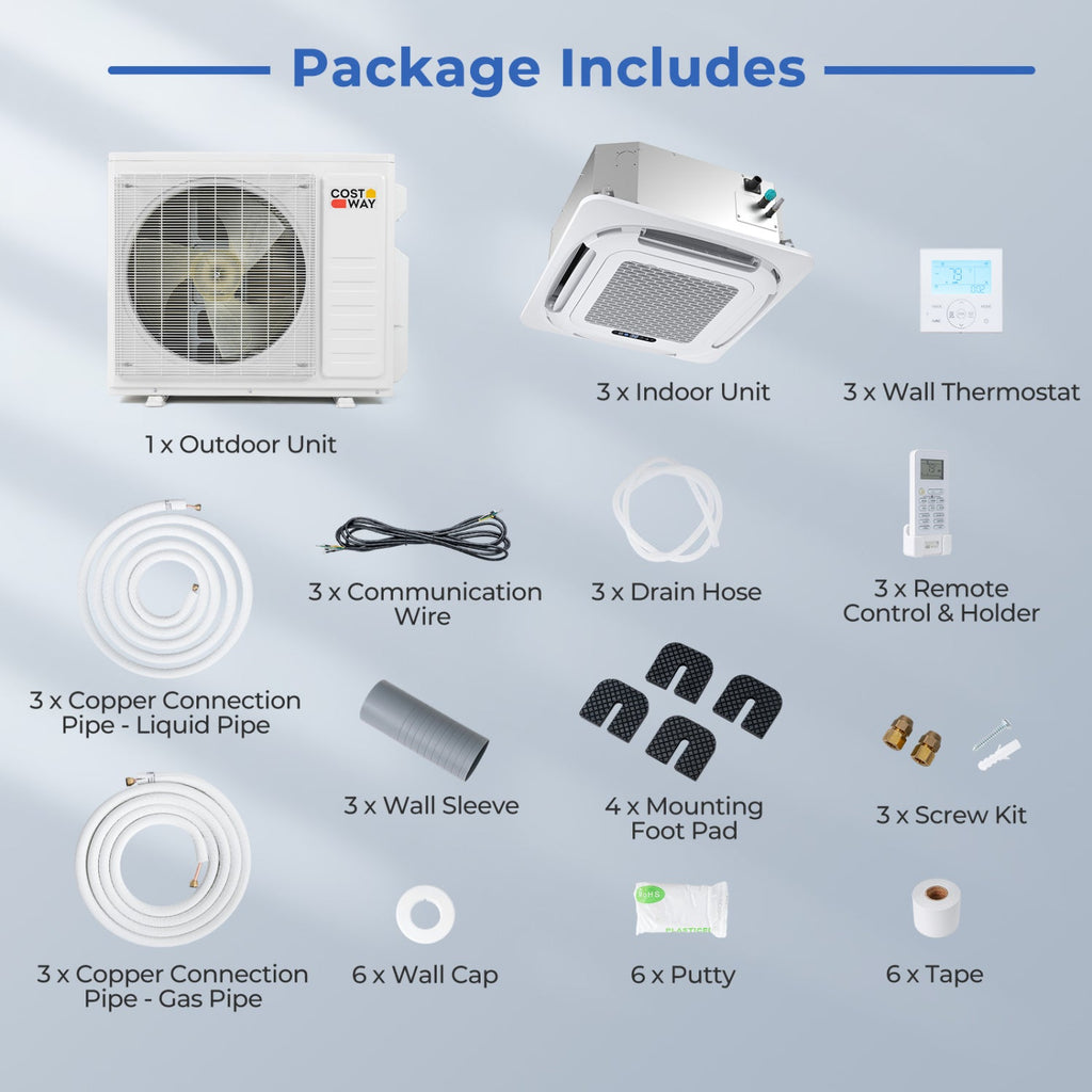 Costway X-Pro 35,000 BTU 3 Zone 22.5 SEER2 Ceiling Cassette Mini Split AC 80313920 New