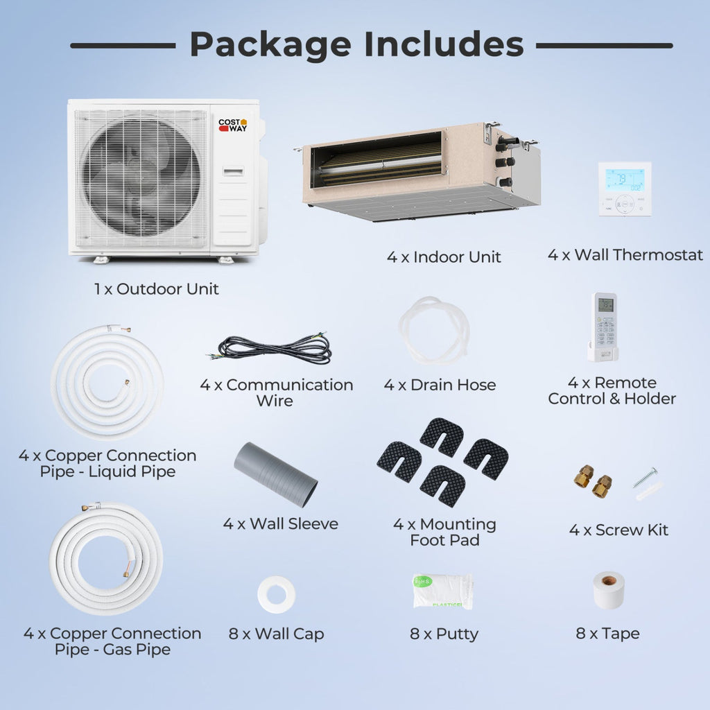 Costway X-Pro 35,000 BTU 4 Zone 22.5 SEER2 Concealed Ducted Mini Split AC 89697233 New