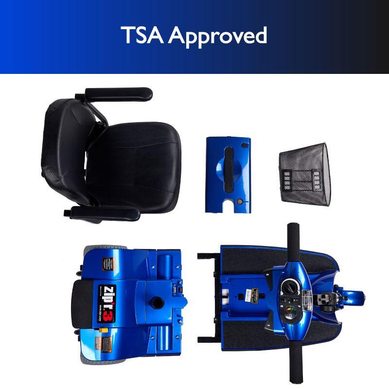 Zip'r 3 XTRA Mobility Scooter 3 Wheel 265 lbs. Capacity 24V 12 Miles 4.25MPH TSA Approved Blue New