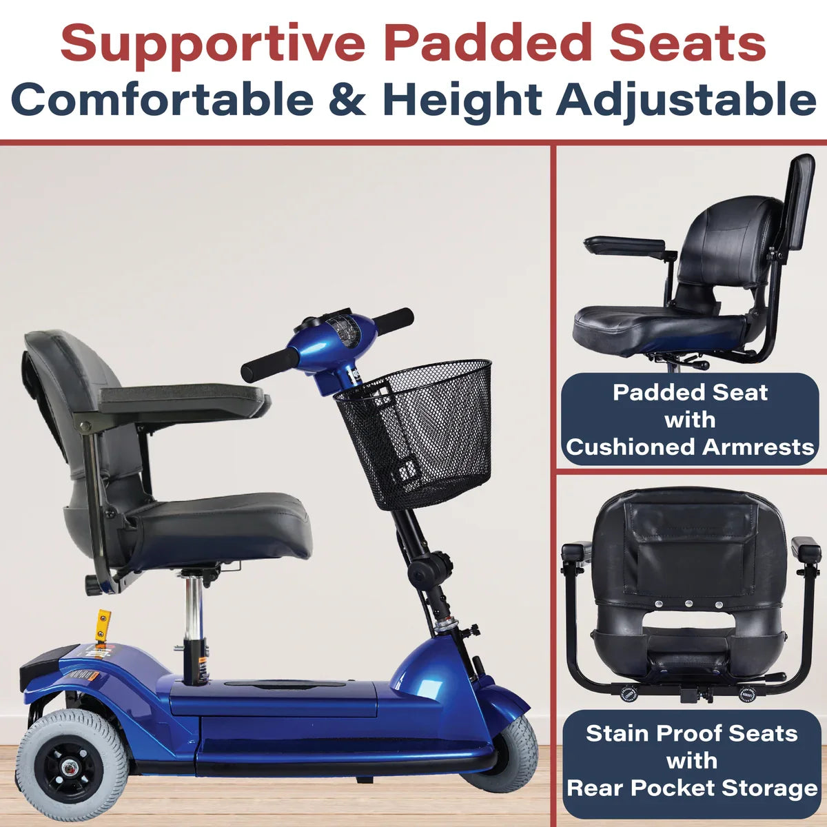 Zip'r 3 Mobility Scooter 3 Wheel 265 lbs. Capacity 24V 12 Miles 4.25MPH TSA Approved Blue New