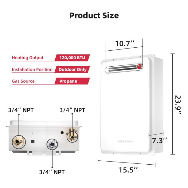 Mizudo CS120S Tankless Water Heater Propane Gas 5.1 GPM 120,000 BTU New