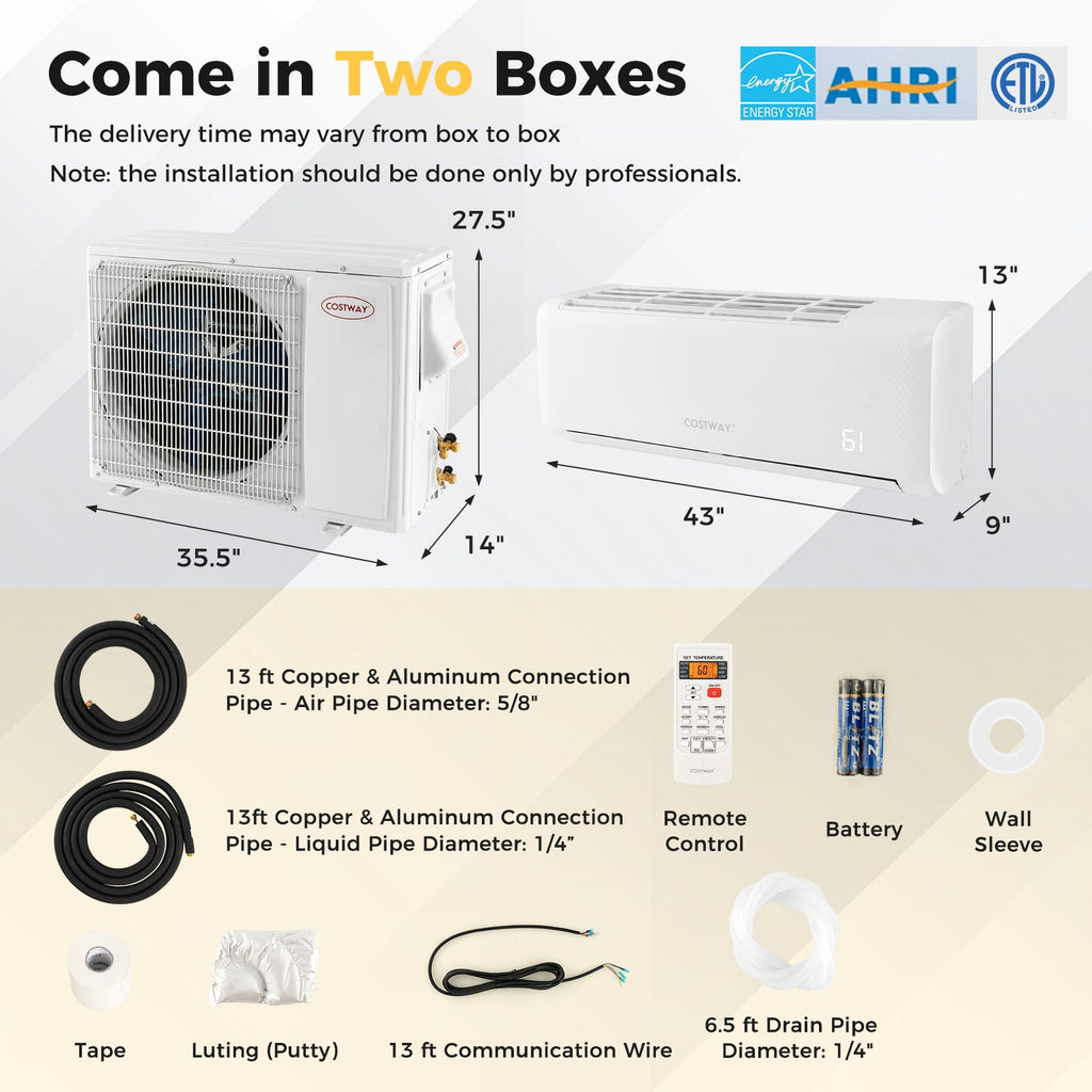 Costway Mini Split AC and Heater Airtural Series 24000 BTU 21 SEER2 Wi-Fi Enabled Energy Star Certified New