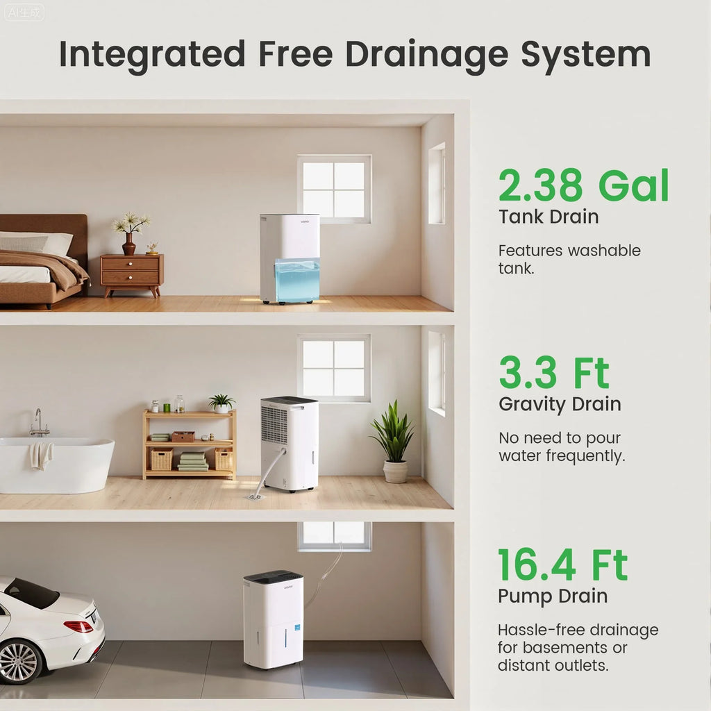 Waykar Dehumidifier 150 Pints with Pump 2.38 Gal. Tank Fixed Vent Energy Star New