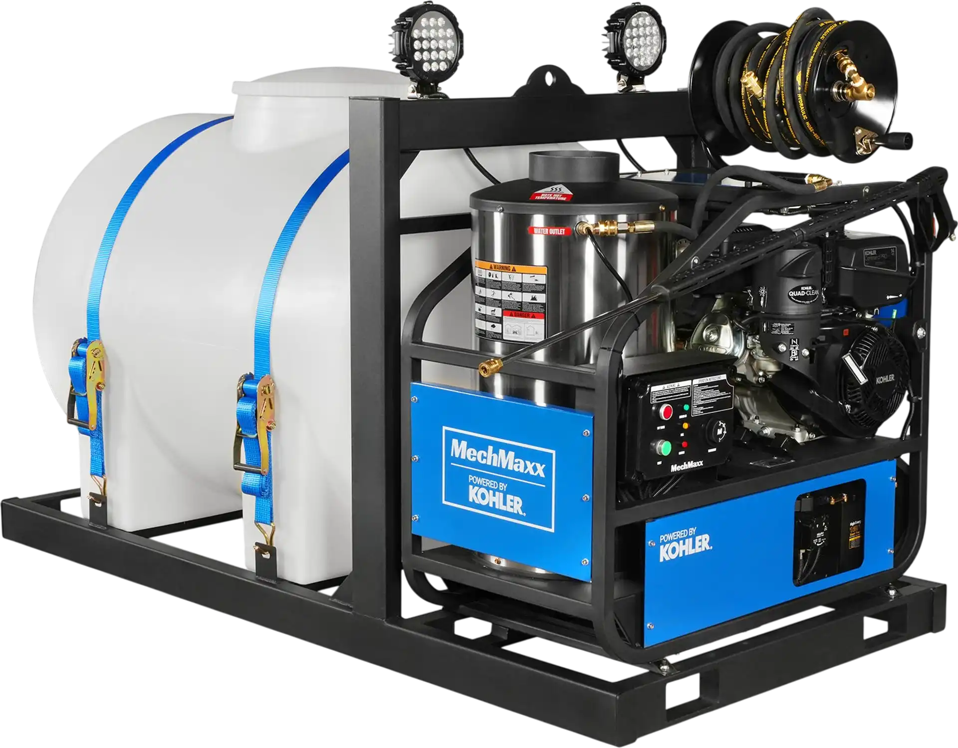 MechMaxx HPW40KBT Pressure Washer 4000 PSI 4 GPM KOHLER Electric Start Hot Water Skid Mounted with 245 Gal Tank New