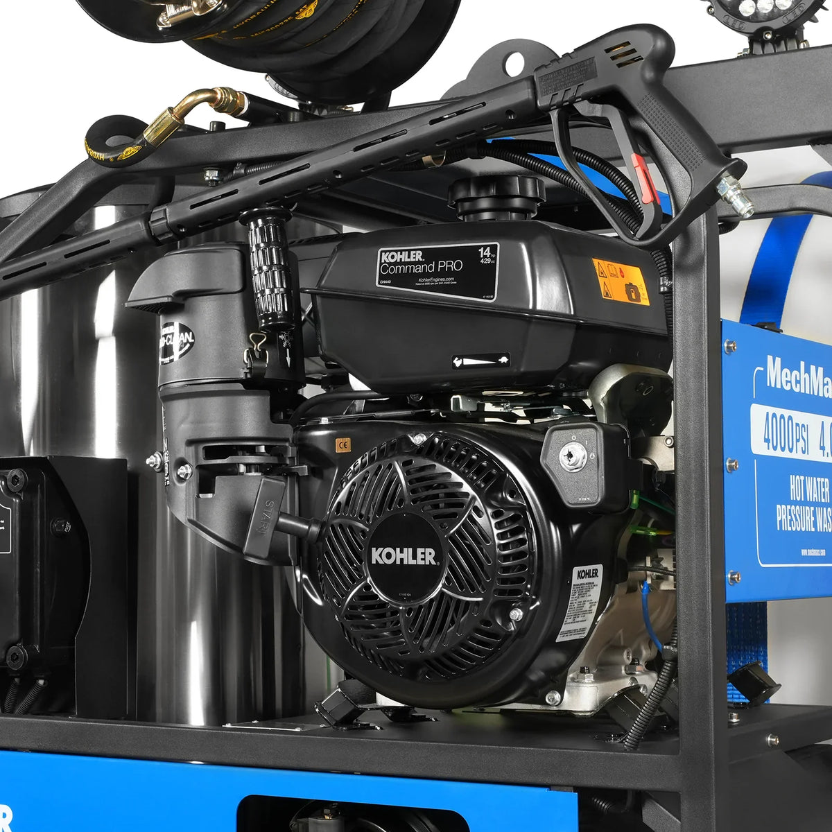 MechMaxx HPW40KT Pressure Washer 4000 PSI 4 GPM KOHLER Electric Start Engine Hot Water Skid Mounted with 175 Gal Tank New