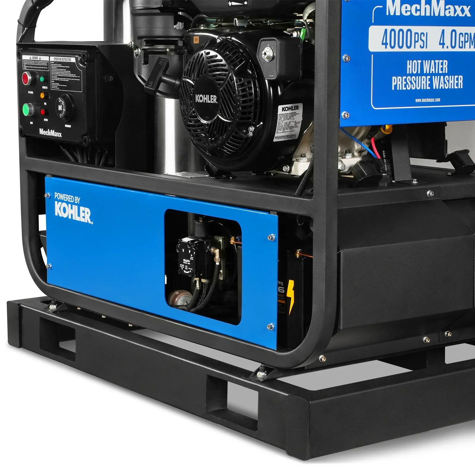 MechMaxx HPW40KBT Pressure Washer 4000 PSI 4 GPM KOHLER Electric Start Hot Water Skid Mounted with 245 Gal Tank New