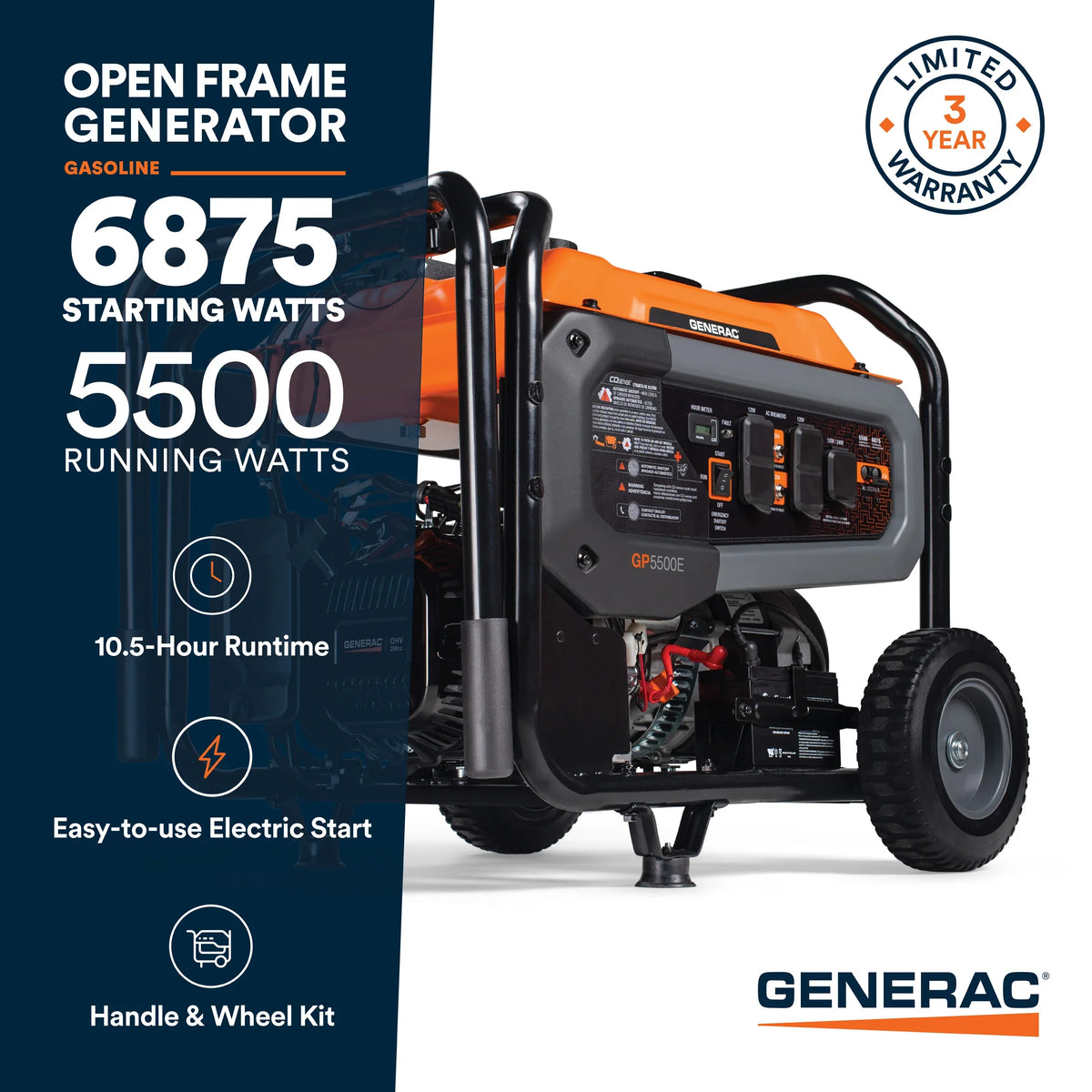 Generac GP5500E 5500W/6875W Generator Gas Electric Start CO Sense 8150 Manufacturer RFB