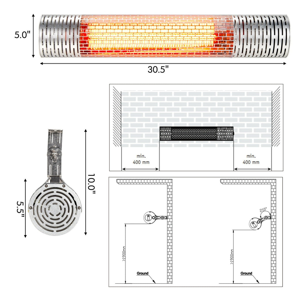 Costway 1500W Wall-Mounted Far Infrared Electric Heater 41826957 New