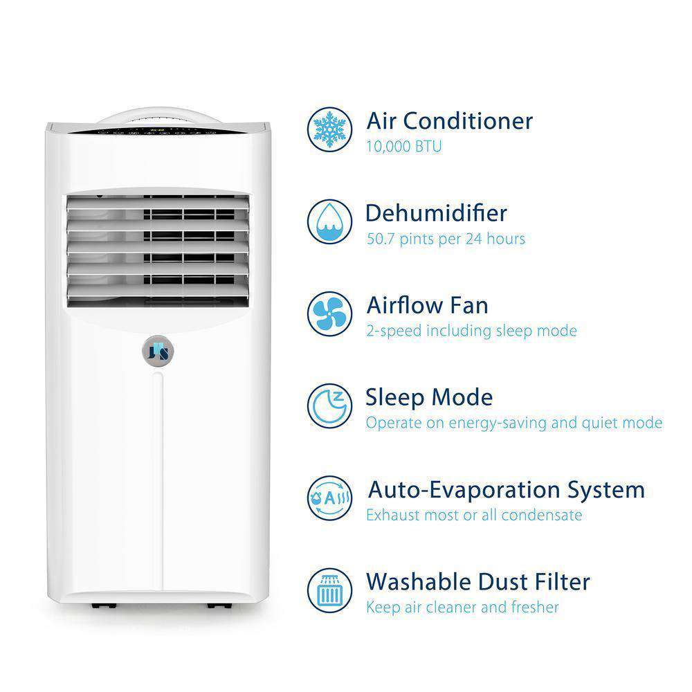 JHS A001-10KR/D 10,000 BTU Portable Air Conditioner with Dehumidifier and Remote White New