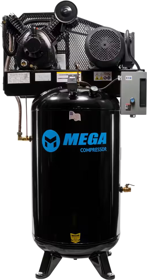 Mega Compressor Industrial Air Compressor 80 Gal. 7.5 HP 175 PSI Two-Stage Mag Starter After Cooler Auto Drain New