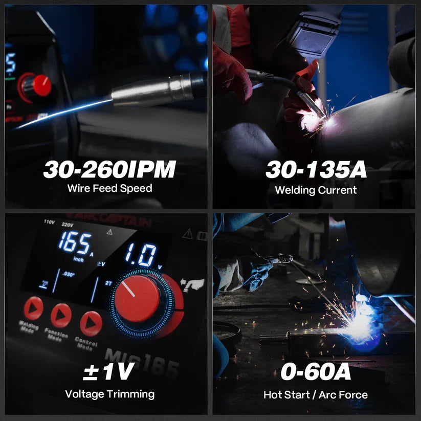 Arccaptain MIG165 Welder Multi-Process 165A Synergic 110/220V Portable New