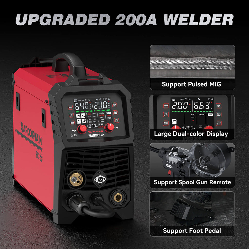 Arccaptain MIG200P Welder 7-in-1 Pulse MIG 200A Synergic Dual Voltage 110/220V New