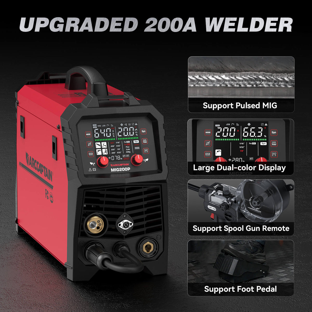 Arccaptain MIG200P Welder 7-in-1 Pulse MIG 200A Synergic Dual Voltage 110/220V New