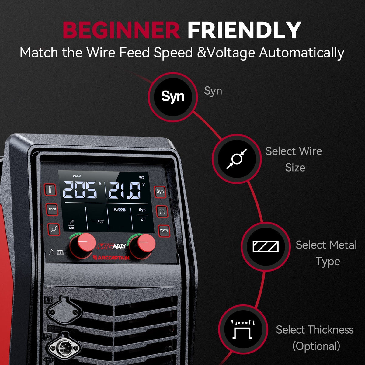 Arccaptain MIG205 Pro Gas Welder 6-in-1 Multi Process Machine App Control New