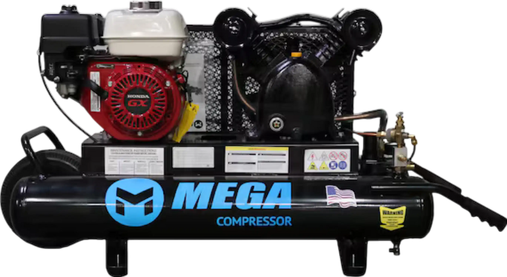 Mega Compressor MP-5510G Gas Air Compressor Twin Tank Wheelbarrow 5.5 HP 10 Gallon 150 PSI New