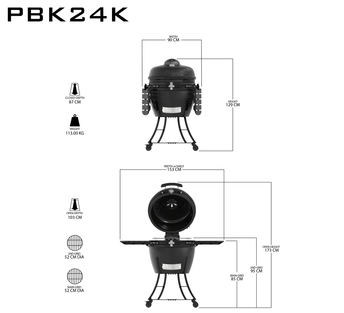 Pit Boss K24 24 (60cm) Black Ceramic Kamado BBQ with Cover