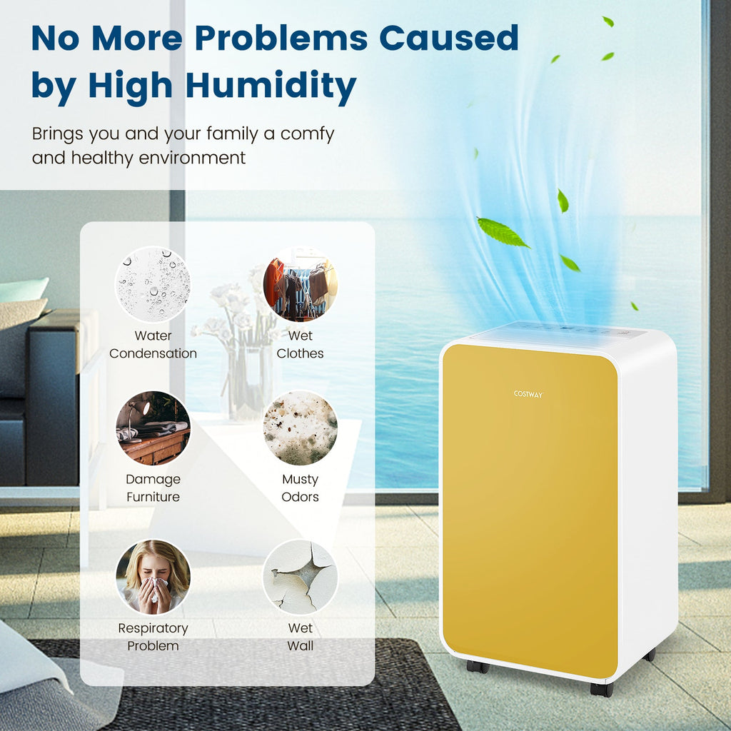 Costway 32 Pint/Day Portable Quiet Dehumidifier for Rooms up to 2500 Sq Ft 93842651 New