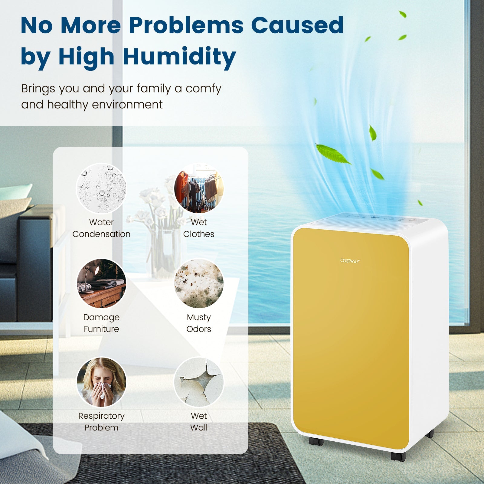 Costway 32 Pint/Day Portable Quiet Dehumidifier for Rooms up to 2500 Sq Ft 93842651 New