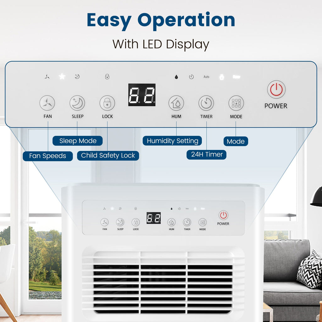Costway 32 Pint/Day Portable Quiet Dehumidifier for Rooms up to 2500 Sq Ft 93842651 New
