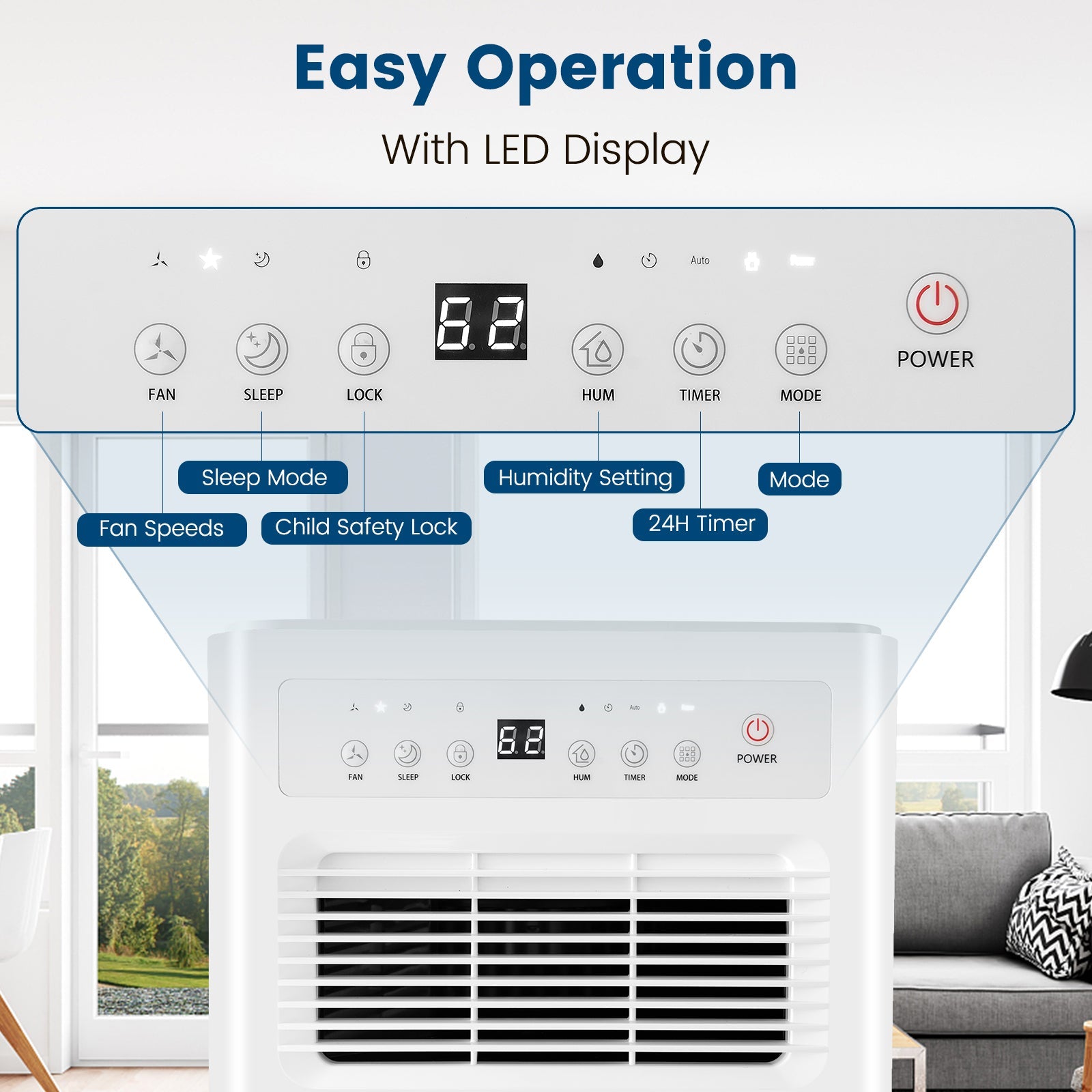 Costway 32 Pint/Day Portable Quiet Dehumidifier for Rooms up to 2500 Sq Ft 93842651 New