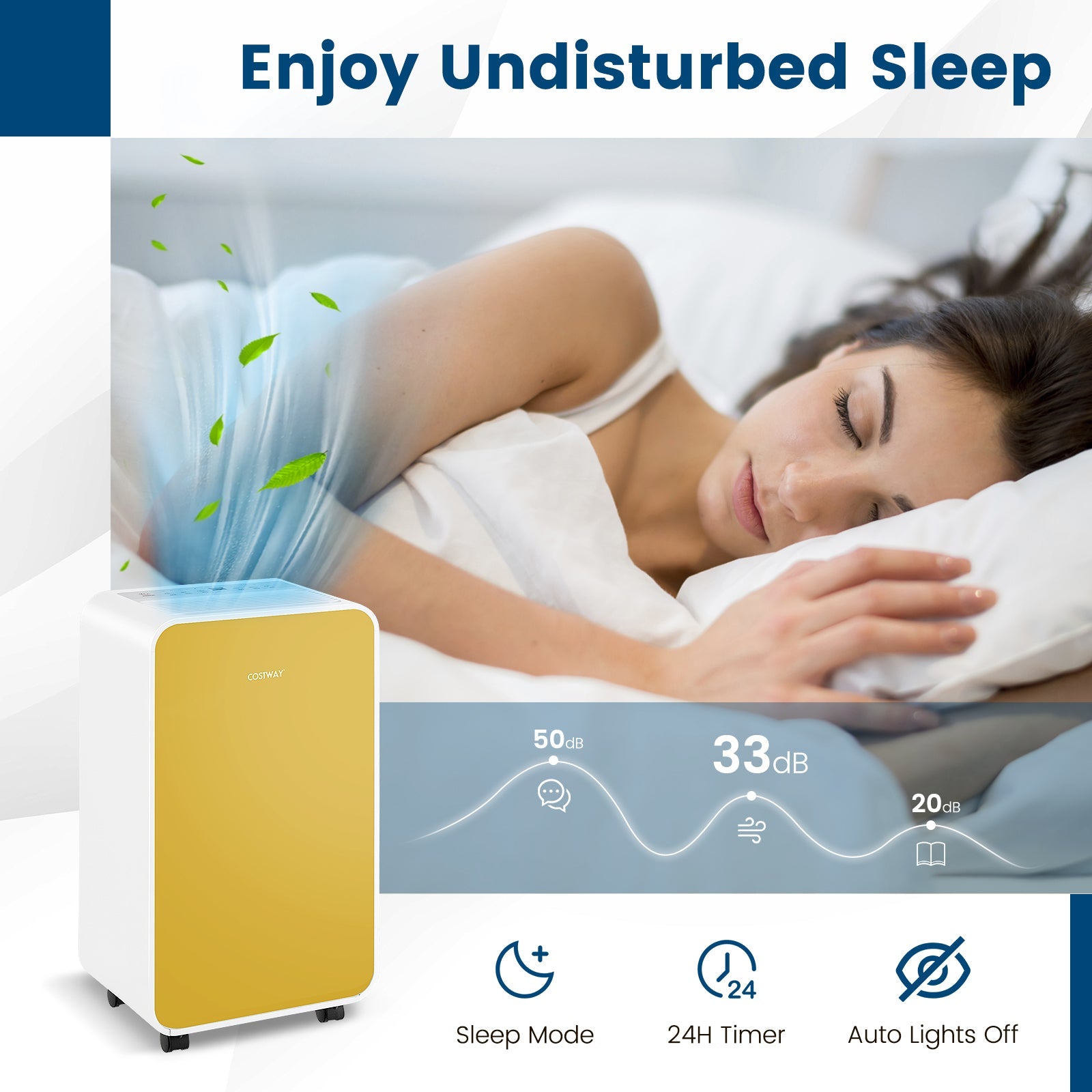 Costway 32 Pint/Day Portable Quiet Dehumidifier for Rooms up to 2500 Sq Ft 93842651 New