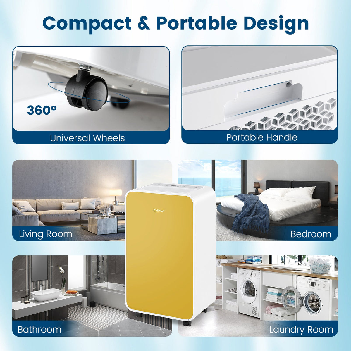 Costway 32 Pint/Day Portable Quiet Dehumidifier for Rooms up to 2500 Sq Ft 93842651 New