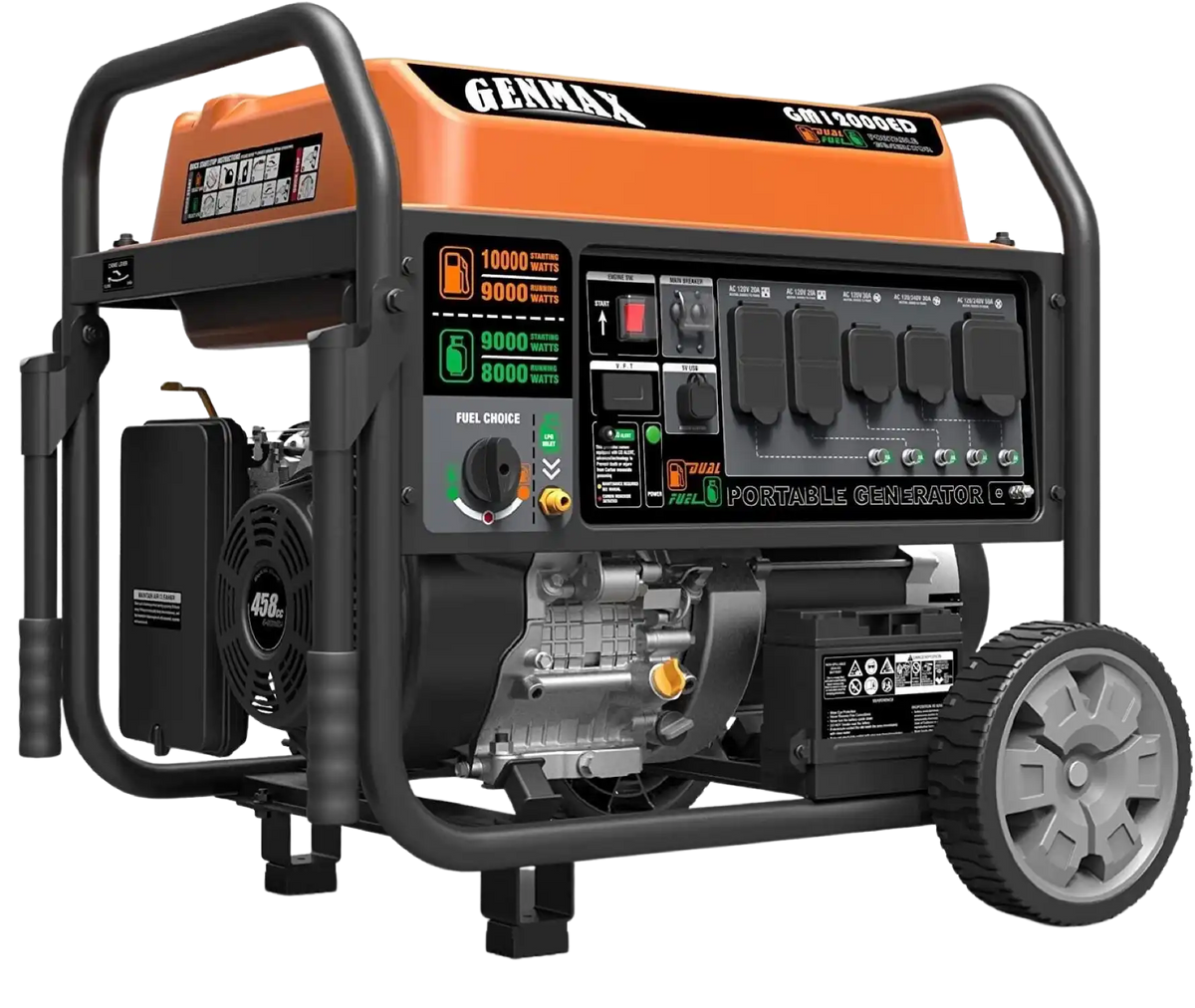 GENMAX GM12000ED Dual Fuel Generator 9000W/10000W 50 Amp Electric Start with CO Detect New