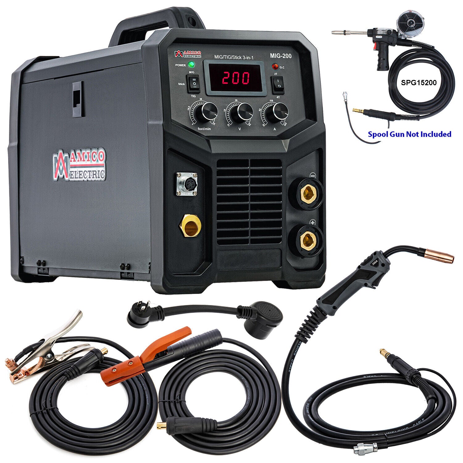 Amico Electric MIG-200 115/230V Dual Voltage 200 Amp MIG/MAG/Flux-cored/Lift-TIG/Stick Arc DC Inverter Welder New