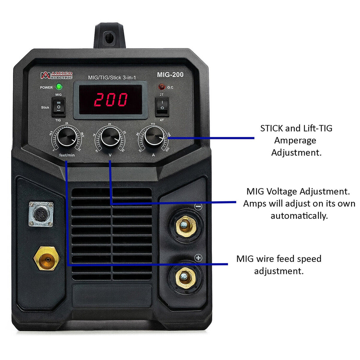 Amico Electric MIG-200 115/230V Dual Voltage 200 Amp MIG/MAG/Flux-cored/Lift-TIG/Stick Arc DC Inverter Welder New