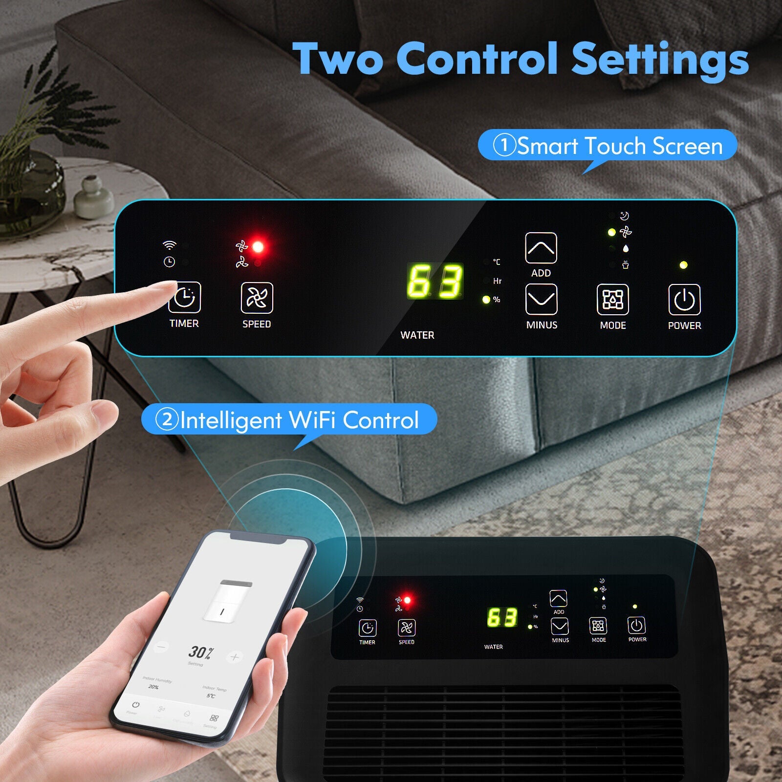 Costway 100-Pint Smart App Alexa Home Basement Dehumidifier 71049532 New