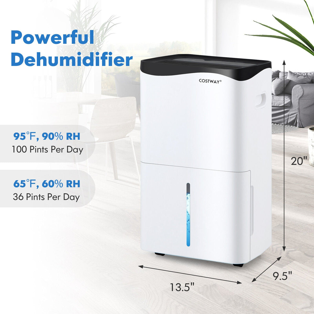 Costway 100-Pint Smart App Alexa Home Basement Dehumidifier 71049532 New