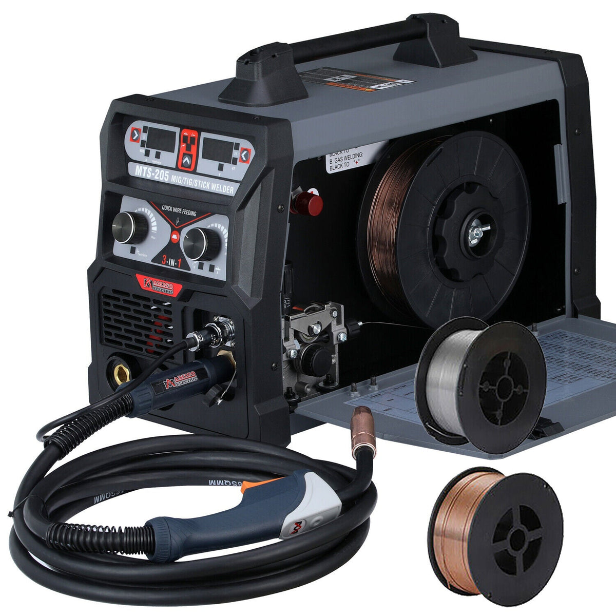 Amico Electric MTS-205 100-250V Dual Voltage 205 Amp MIG MAG Flux-cored Lift TIG Stick Arc 3-in-1 DC Inverter Welder New