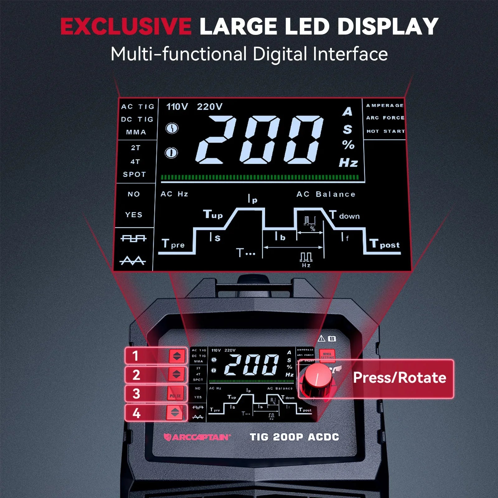 Arccaptain TIG200P Aluminum Welder AC/DC Pulse TIG Multi Process 110V/220V New